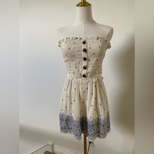 American Eagle Outfitters Strapless Romper in Cream and Blue